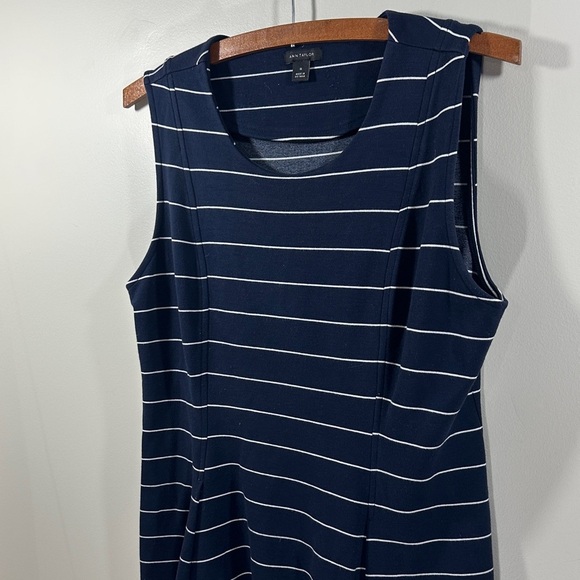 Ann Taylor Dark Blue and White Sleeveless Top Nautical Fitted Peplum - Picture 2 of 6